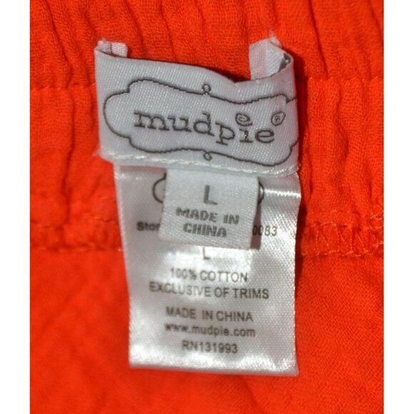 Mud Pie Ladies Red Orange Pull On Midi Skirt Size L Gauzy Cotton Faux Wrap - Picture 8 of 9